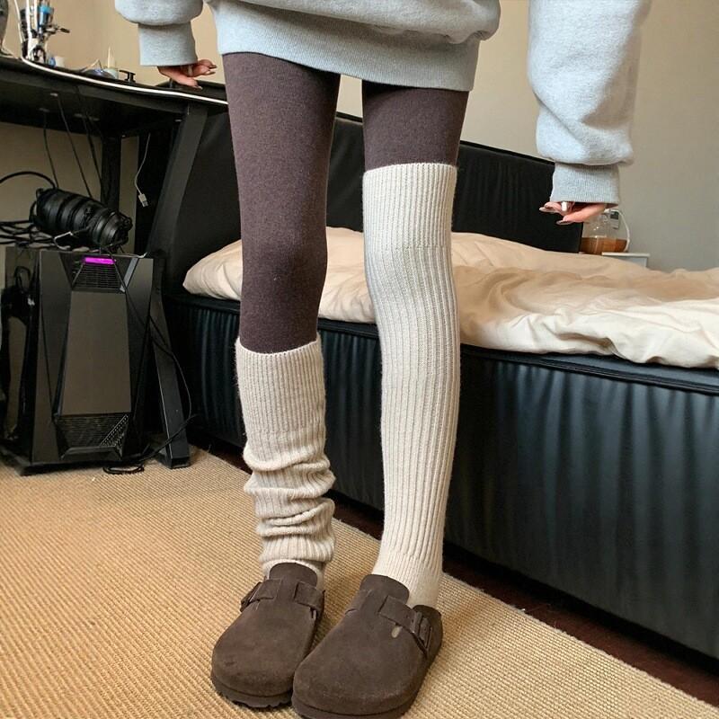 Womens Knee-High Knit Leg Warmers Warm Thick Cotton Socks Fall Winter Stylish Versatile