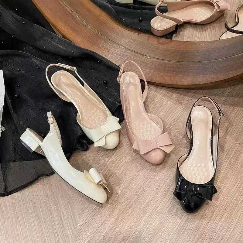Fashion Round Toe Shallow Mouth One Buckle Strap Sandals Women 2025 New Bow Single Shoes