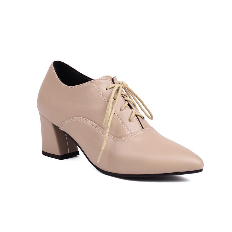 

FOREADA Women Pumps Pointed Toe Thick High Heels Lace-up Concise Ladies Fashion Casual Shoes Spring Autumn Black Brown Khaki 43 39 хаки
