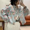 Women Denim Jacket Vintage Floral Print Casual Short Basic Coat Autumn Outwear Female Fashion