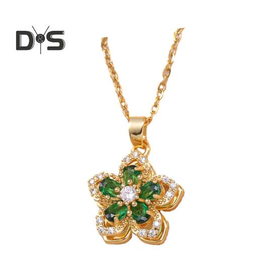 Rotatable Rhinestone Flower Pendant Necklace for Women Titanium Steel Shiny Cubic Zircon Flower Choker Wedding Party Jewelry