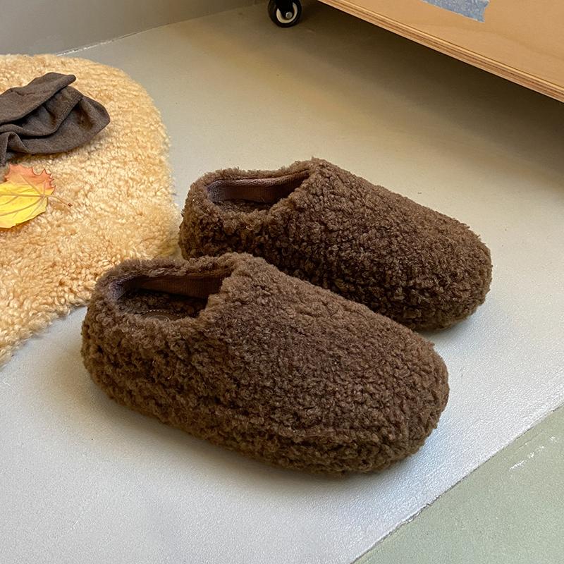 Leopard Print Plush Slippers Fashion Round Toe Deep Mouth Platform Sole Non-slip Wear-resistant Cotton Shoes