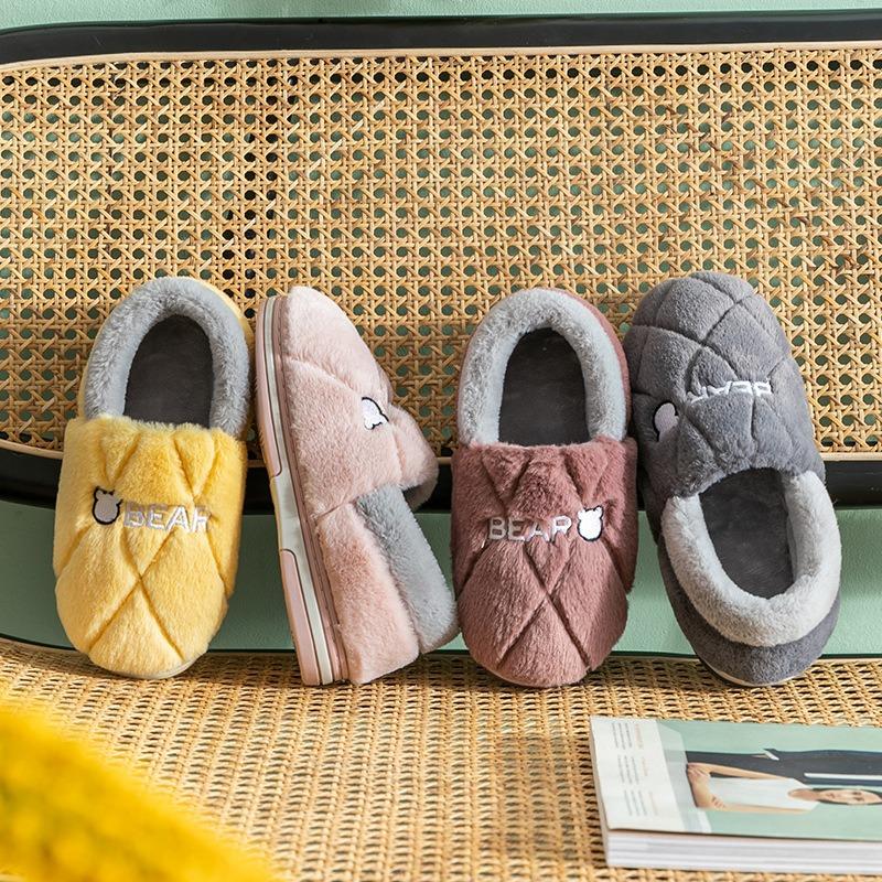 Men's cotton slippers winter bag heel indoor home men's warm and velvet household wool cotton shoes women wear outside winter