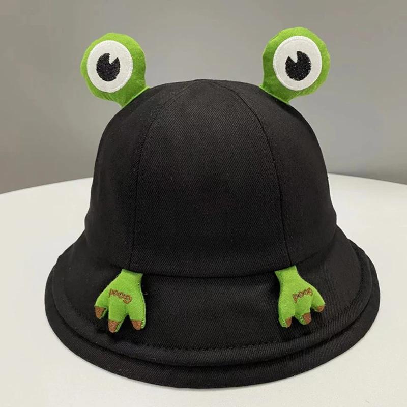 Summer Parent Kid Frog Bucket Hat Outdoor Children's Sunscreen Caps Cartoon Cute Panama Cap Adult Funny Cotton Fisherman Hats