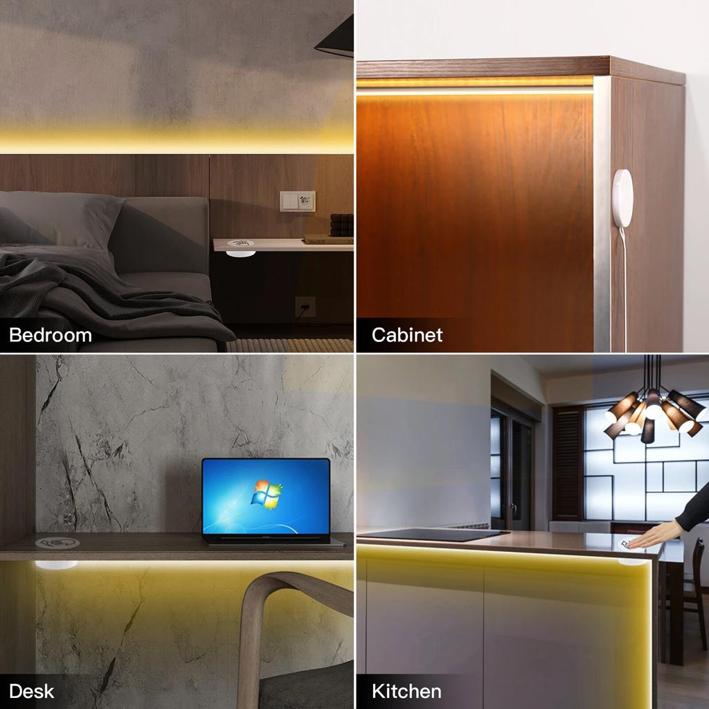 Spina di UE 12V 1M/2M/3M/4M/5/M Lampada al neon a strisce LED impermeabile con scansione manuale e interruttore dimmer touch per l'illuminazione dell'armadio da cucina