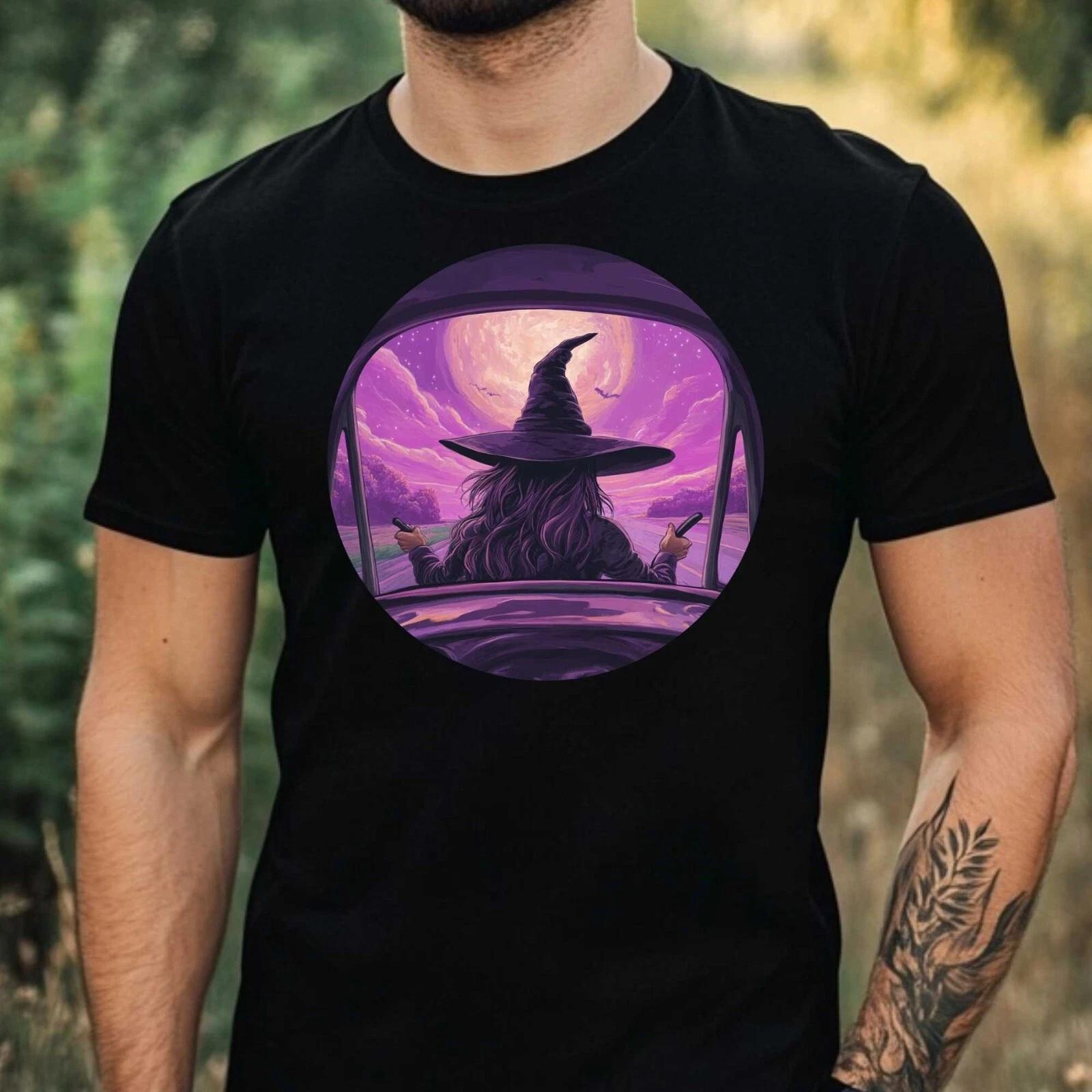 T-Shirt Herren Hexe fährt Auto Motiv Baumwolle Größe XS bis 5XL L