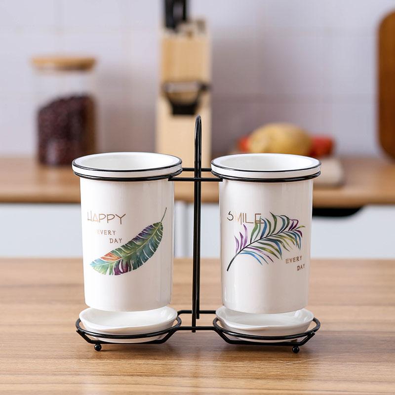 Cat Ceramic Chopsticks Holder Set Drain Rack Chopstick Cage Cutlery Box Kitchen Storage Organizer Chopsticks Box Storage Rack