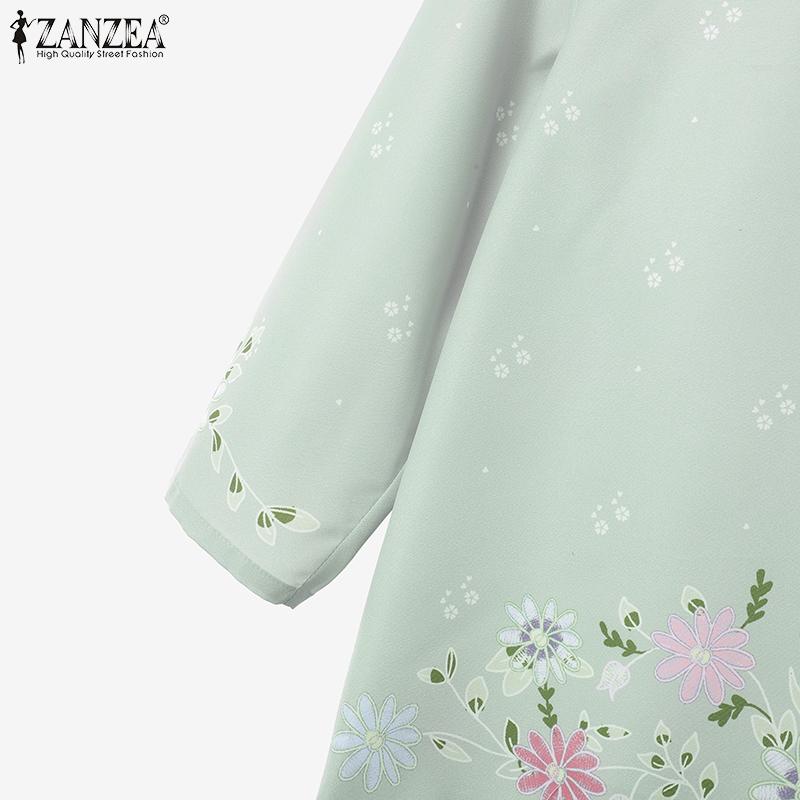ZANZEA Kvinner Casual Rund Hals 3/4 Erme Løs Trykk Bluse