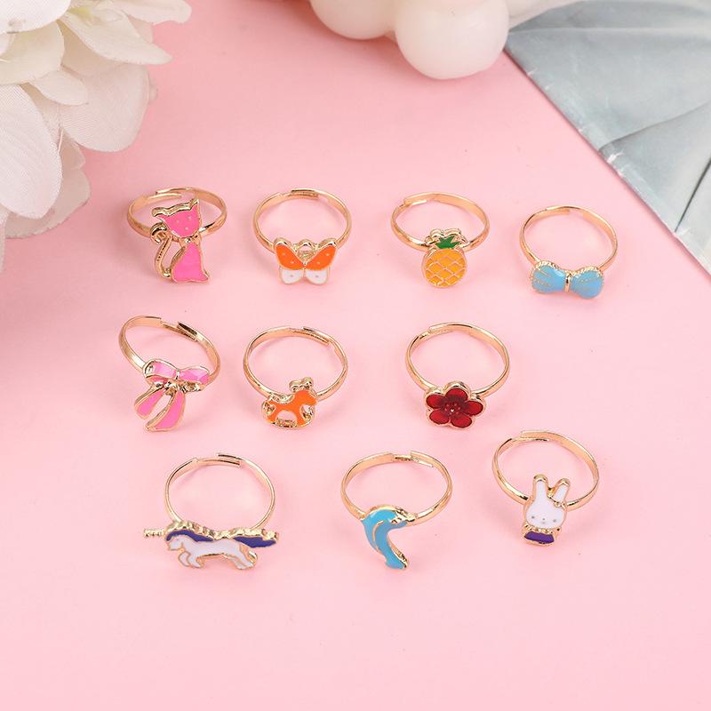 6/12Pcs Cute Cartoon Kids Rings Kawaii Children Girls Flower Alloy Finger Rings Child Jewelry Birthday Gift Adjustable Rings