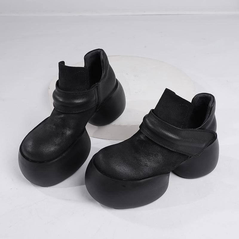 2024 Autumn/Winter Women's Retro Handmade Thick-Soled High-Top Leather Shoes