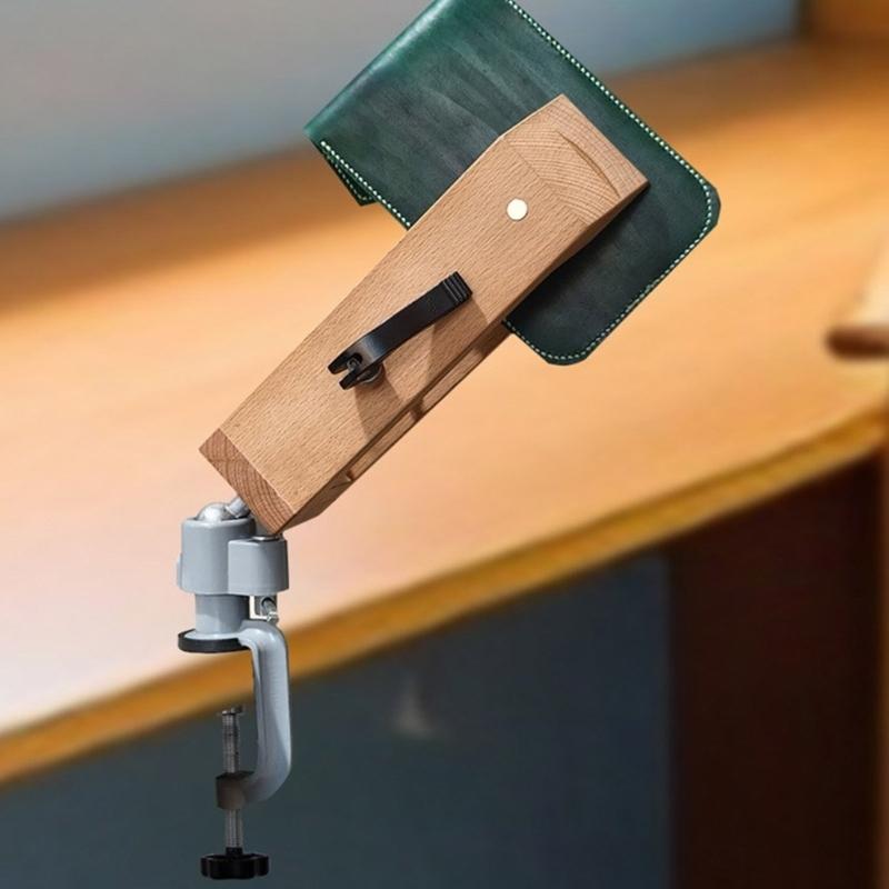 Morsetto da Cucito in Legno e Pelle con Manico Ergonomico per Artigianato e Progetti Design con Presa Materiali Naturali