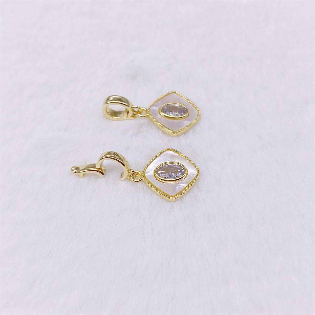 18K Gold Plated Colored Diamond Square Pendant with Chain - Pearl Necklace & Sweater Jewelry Accessory