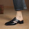 Fashion NEW Summer Women Mules Genuine Leather Shoes for Women Cover Toe Chunky Heel Slippers Pointed Toe Slingback Flower Black Sandals