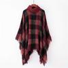 European and American High Neck Plaid Cape - Batwing Sleeve Knitted Pullover Shawl for Women