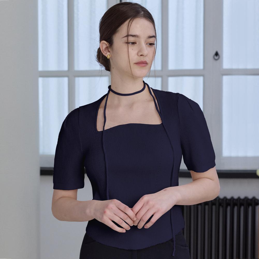 Hiikeu Edge Square String Knit_Dark Navy