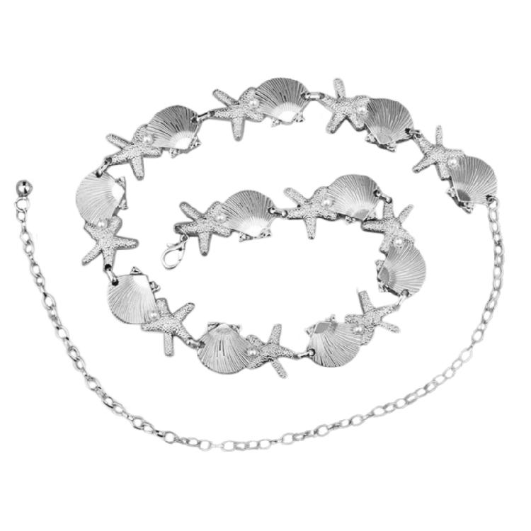 Sea Star Waist Chain Waist Ornament Belly Sash with Metal Shells and Pearls Accent For Ocean Themed Style Enthusiasts