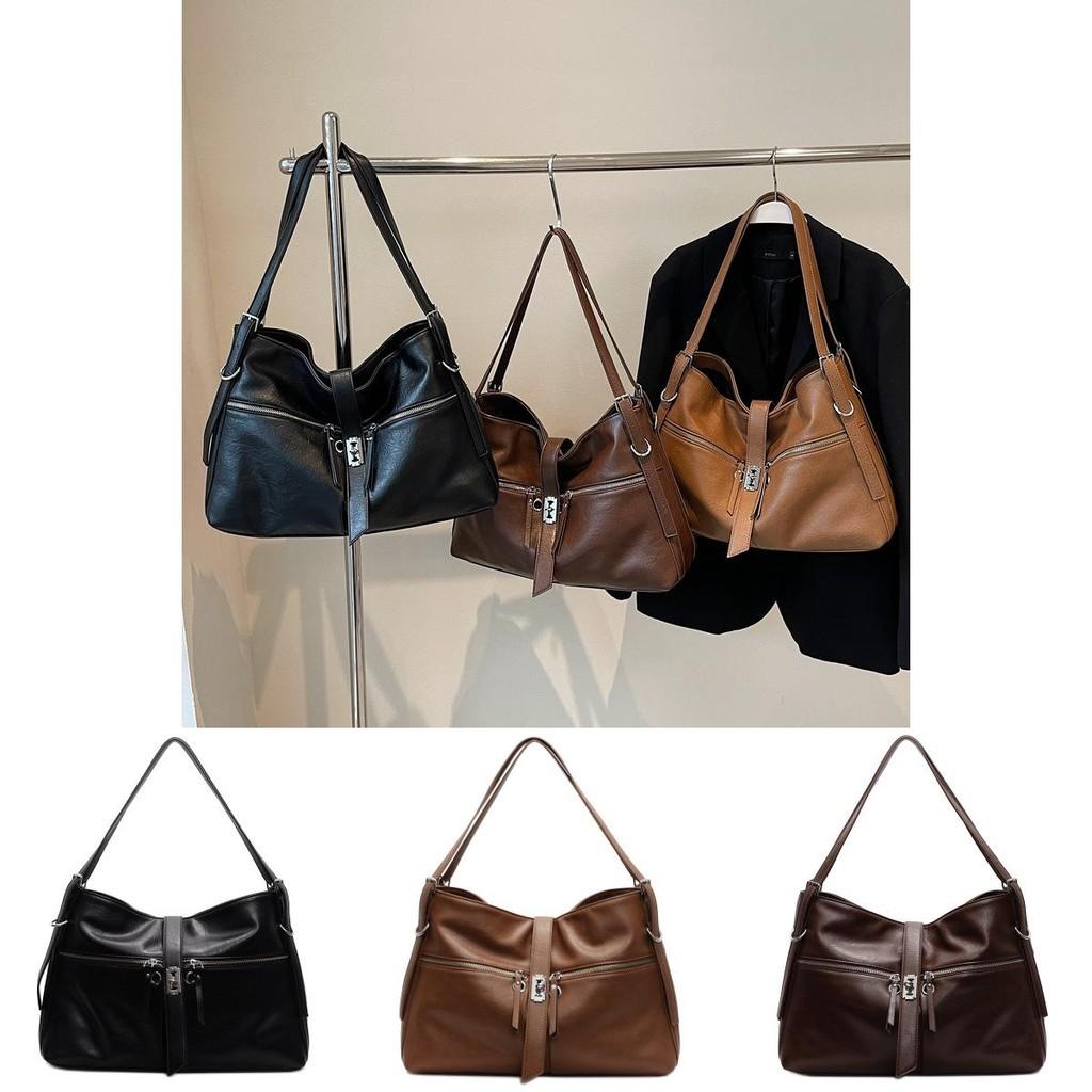 Chic Retro Large Tote Bag For Women In Black Brown Or Coffee Stylish Versatile Design For Fall And Winter