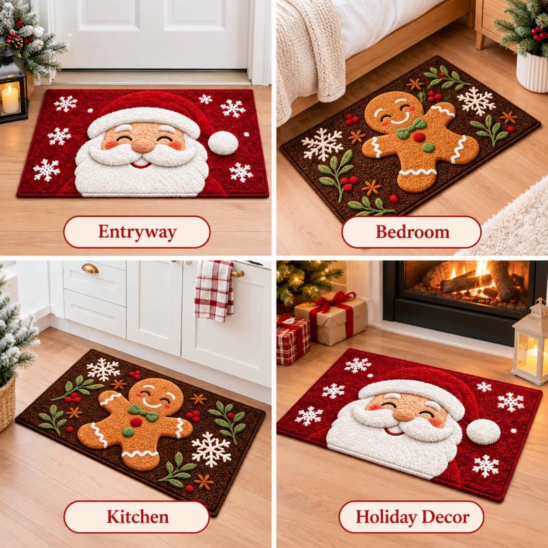 Embossed Christmas Tree Doormat, Non Slip Washable Entrance Rug, Easy Care Indoor Outdoor Floor Mat, 2027 New Year Xmas Home Decor