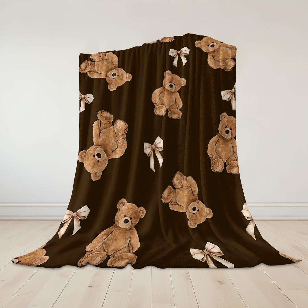 Bär mit Schleife Motiv Flanelldecke Warm Weich Halloween Weihnachten Sofa Warm Gemütlich Dekoratives Dekor Geschenk für Alle Jahreszeiten