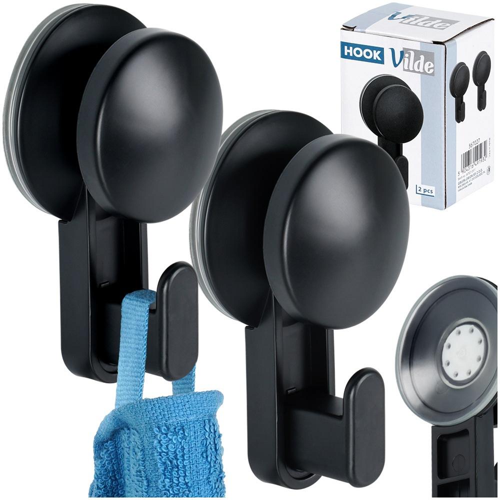 Hook hanger with suction cup, black, 5.5 cm, 2 pcs.