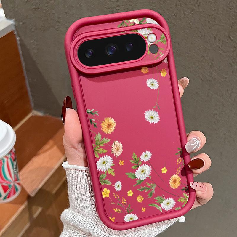 

Простой цветочный принт ТПУ мягкий однотонный чехол для телефона для Google Pixel 9 Pro XL 8 Pro 8A защита объектива противоударный матовый бампер чехол Google Pixel 8 вино красного