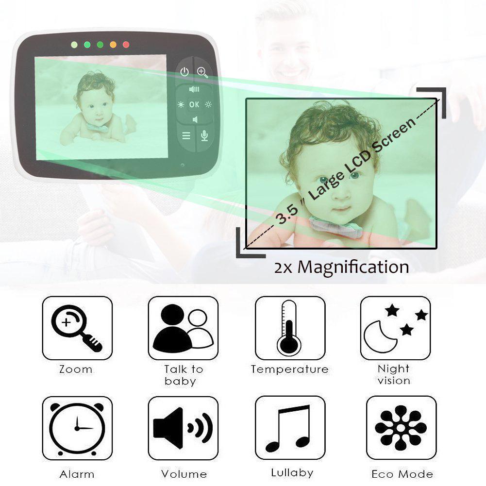 Baby Monitor 3.5 Inch LCD Screen Display Infant Night Vision Camera Two Way Audio Temperature SensorAA