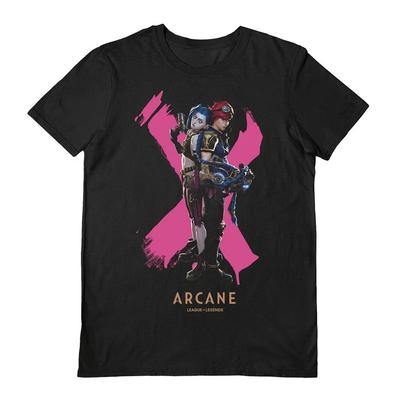 Arcane League of Legends T-Shirt - Offizielles Duo Kurzarm Schwarz