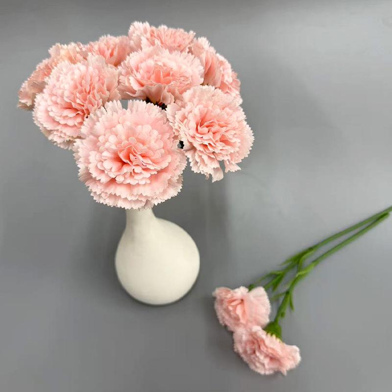 Short Stem Carnation Artificial Silk Flower Bouquet - Hand-Feel Moisturizing Floral Decor for Living Room Tabletop Arrangements