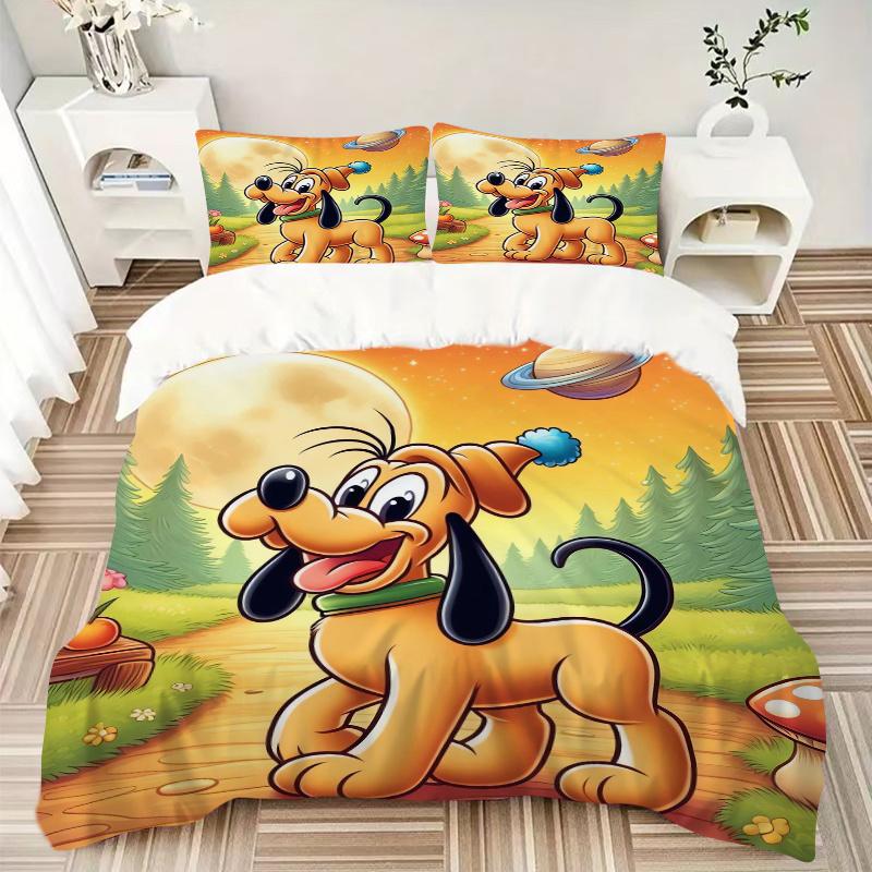 3pcs Cartoon Pluto Printed Duvet Cover Set (1 * Cover+2 * Pillowcase, Without Core), Suitable for Home Bedroom, Guest Room, Dormitory Decoration