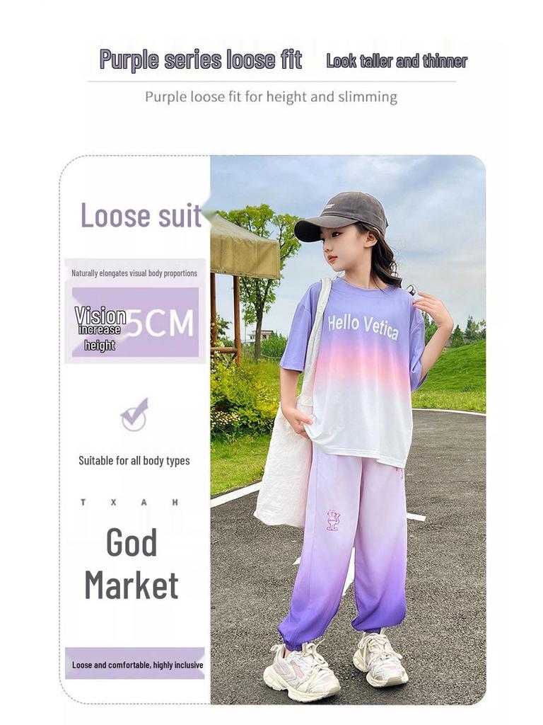 Girls' Trendy Summer Street Style Set, Sporty Fashion for Ages 8-9