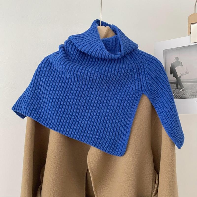 Zimní teplý svetr s odnímatelným límcem, pulovr, šátek, šátek, zavinovací ramena, pletený rolák, plášť