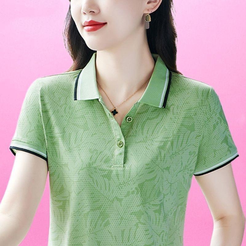 Lapel Short-sleeved T-shirt for Women In Summer Slim Middle-aged Mother Fashionable Age-reducing POLO Shirt Large Size Slim Top