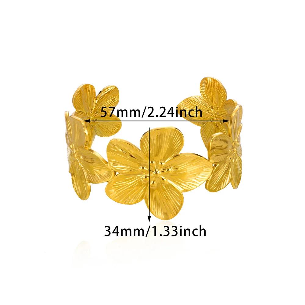 Bracelet manchette élégant en forme de fleur, couleur or, large bracelet en métal, bijou tendance pour femme à porter au quotidien
