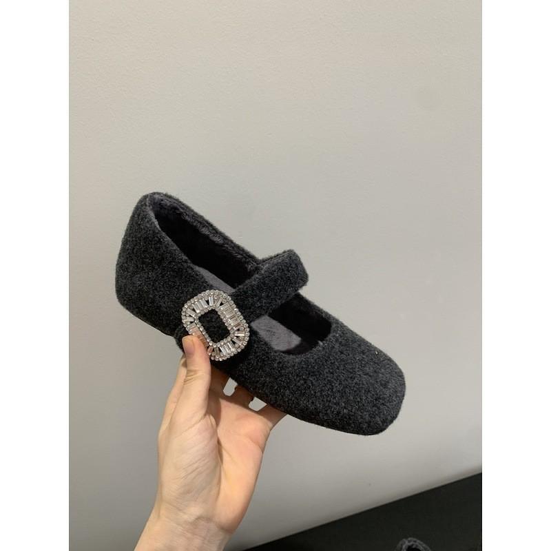Gray plush plush shoes for women to wear outside, heightened and thickened in winter, warm Mary Jane shoes