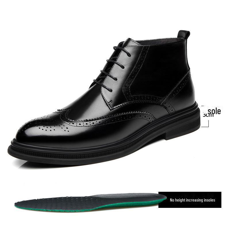 Men's Winter Mid-High Leather Brogue Boots with Velvet - Elevating Chelsea & Genuine Leather Martin Boots.