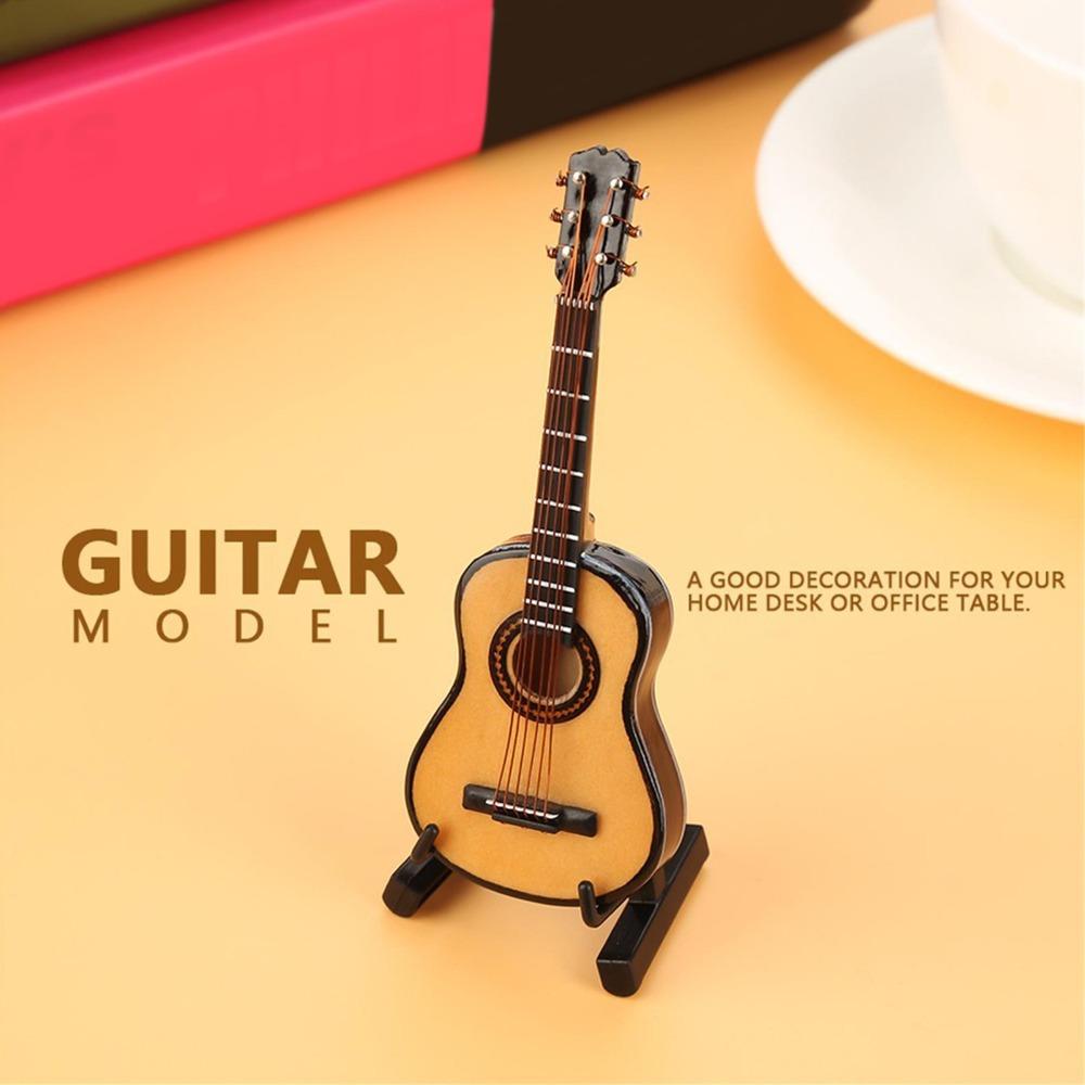 3pcs Black Leather Case Wooden Guitar Model Wooden Material Mini Guitar Model Home Decor