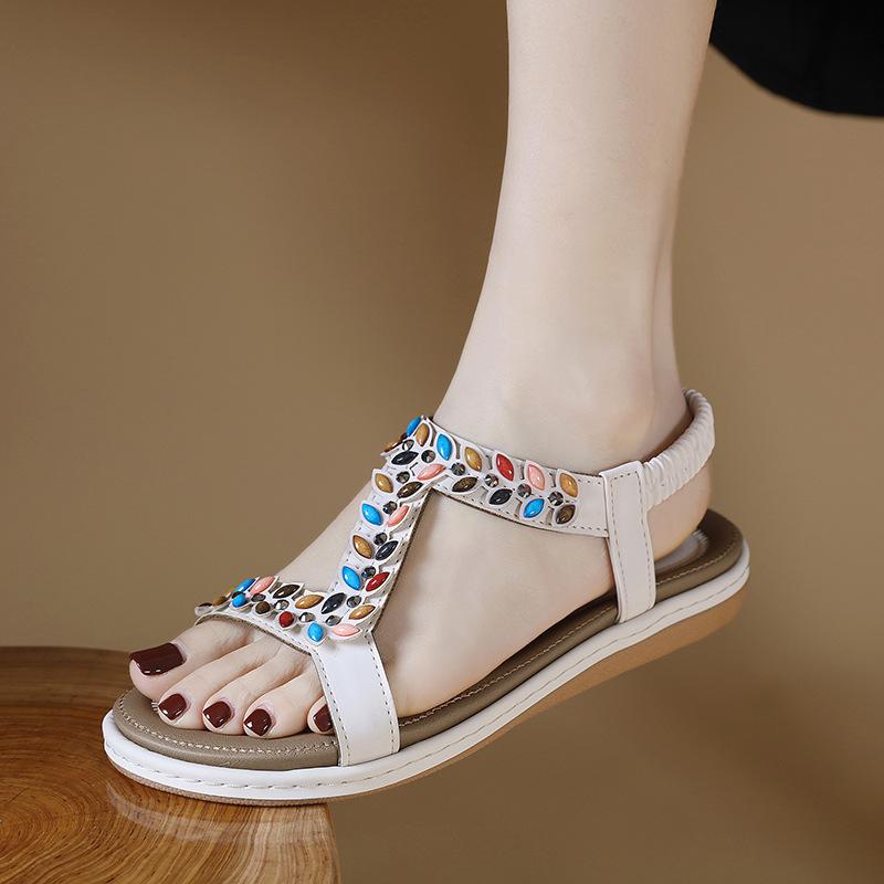 Summer Plus Size 36-42 Bohemia Lightweight Flat Sandals Ladies Soft Bottom Slip On Beach Sandals Casual Fashion Shoes for Women