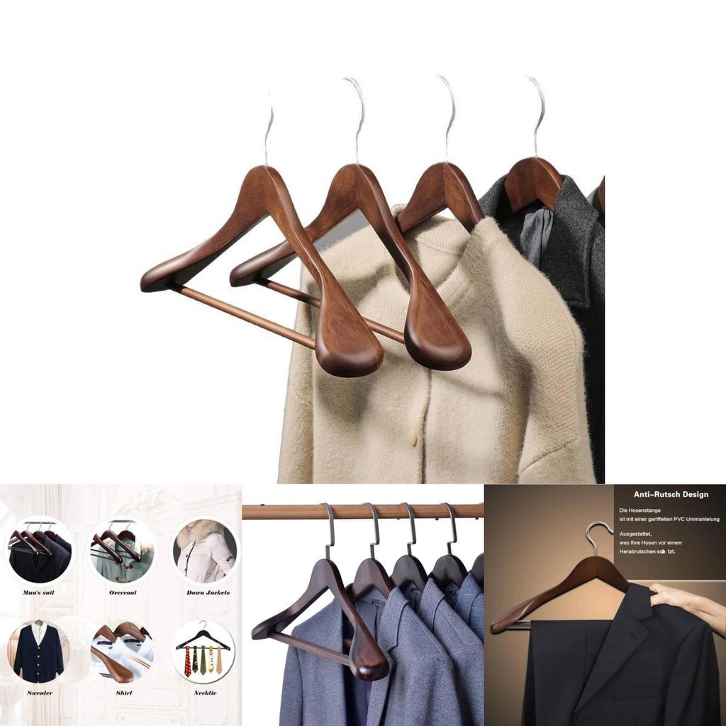 Wooden Clothes Hangers Set With Thickened Nonslip Design For Hotel And Closet Storage