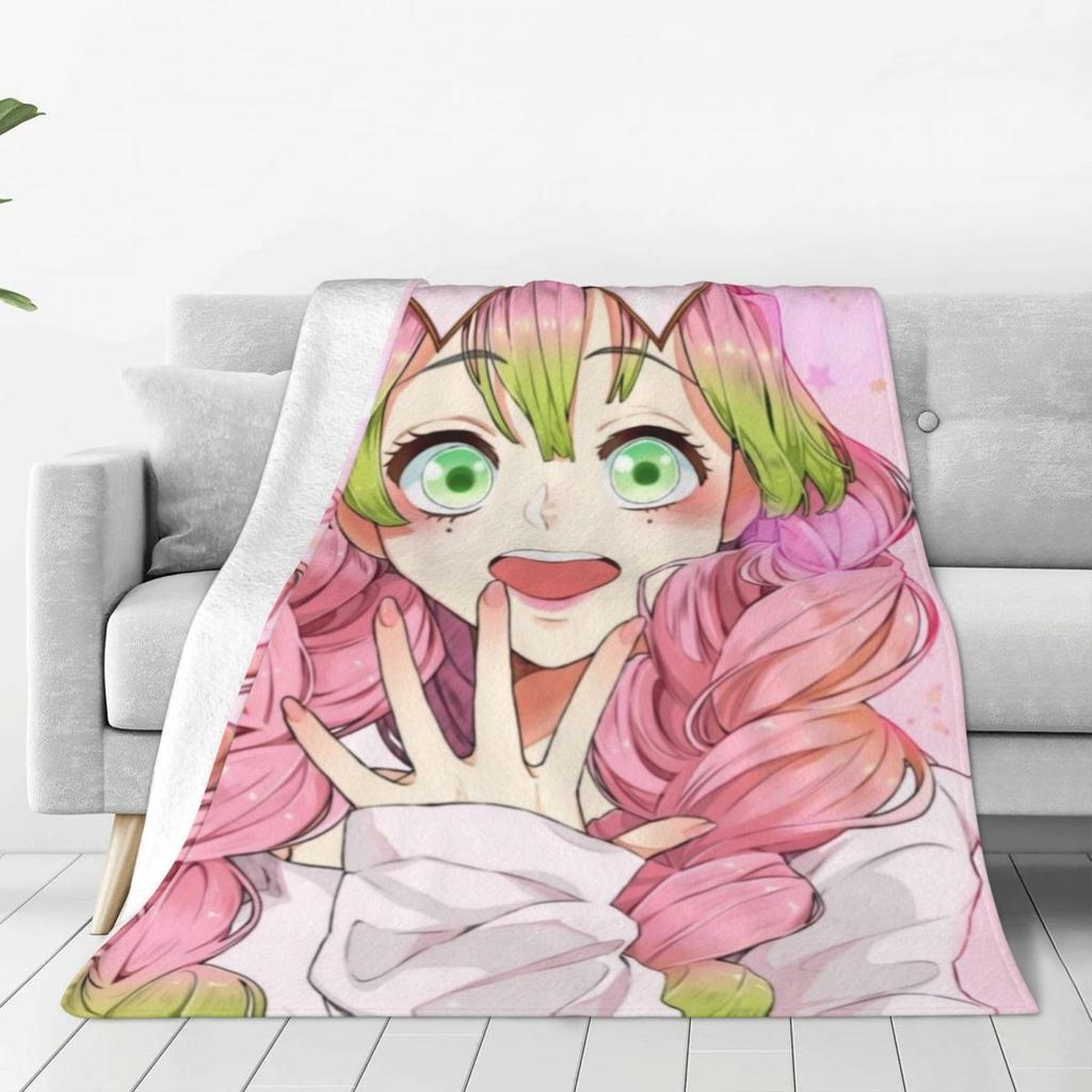 Cute Kanroji Mitsuri Blanket Cover Velvet Anime Lightweight Throw Blanket for Home Couch Bed Rug