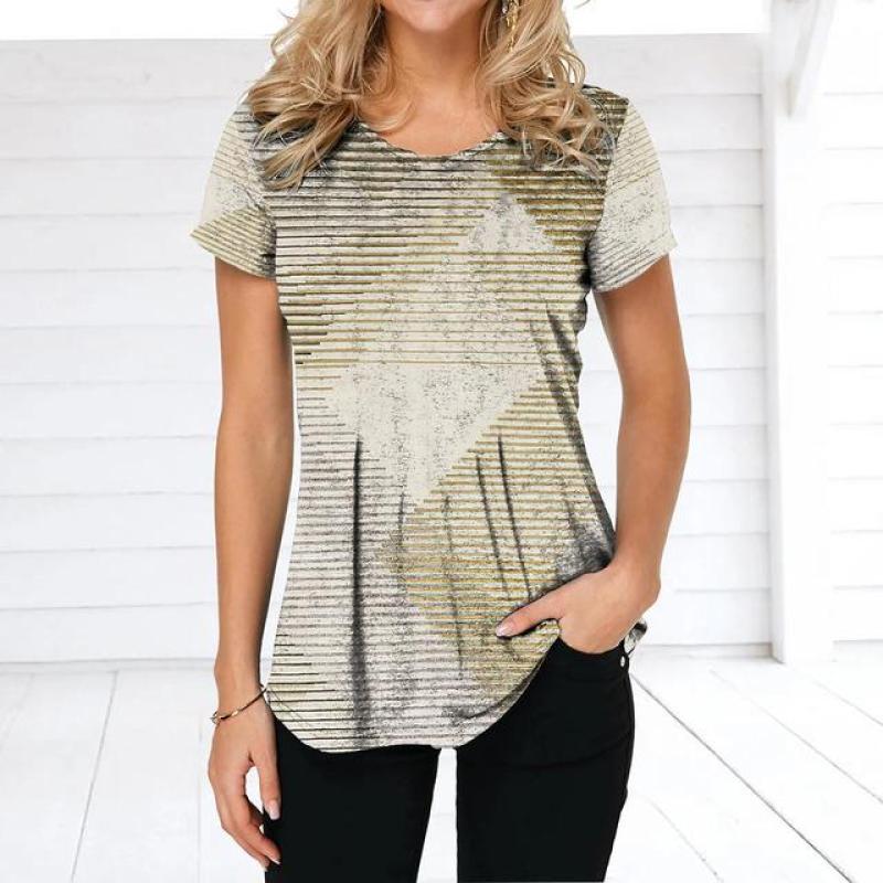 Vintage Damen T-Shirt Sommer Kurzarm Top T-Shirt Bunte Patchwork Kleidung O-Ausschnitt Übergroße Bekleidung Täglich für Damen T-Shirt