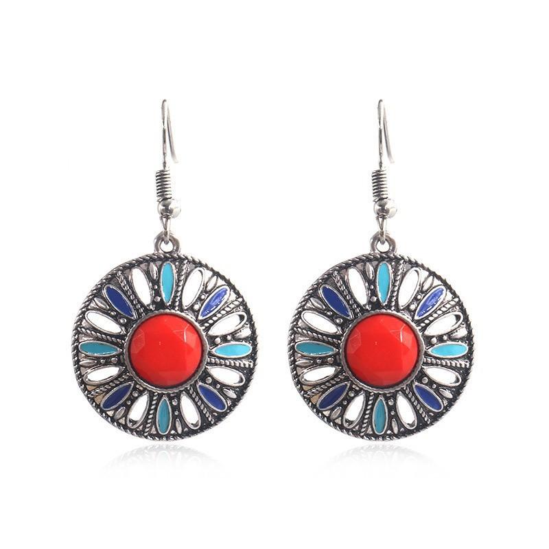

Popular jewelry earrings round geometric gemstone red explosion retro ethnic atmosphere women s earrings красный
