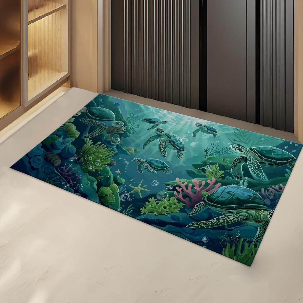 Elegant Peacock Indoor Door Mat Gifts, Floor Area Rug for Entryway, Living Room or Bathroom, Non-Slip Blue and Green Doormat Hom