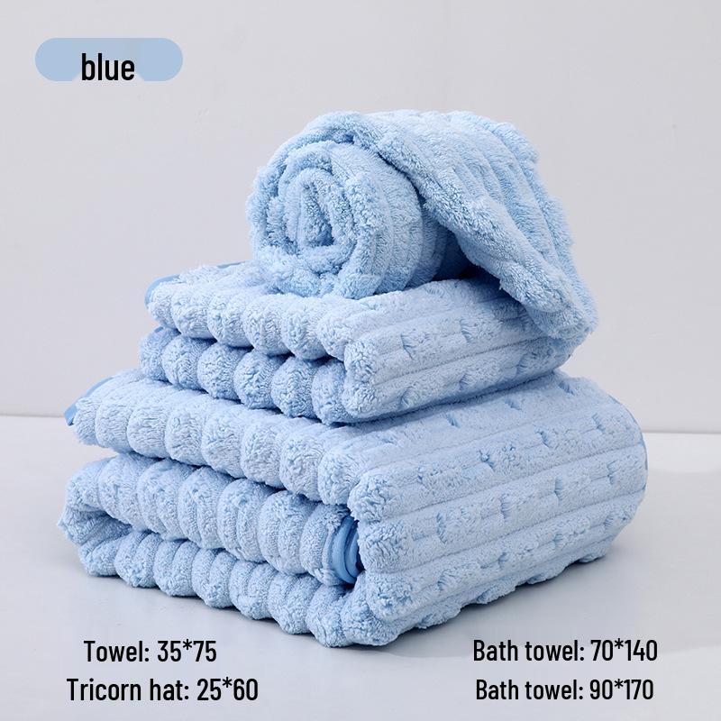 Bamboo Velvet Coral Fleece Bath Towel Set - Soft, Large, Thick, Absorbent, 3-Piece Adult Collection