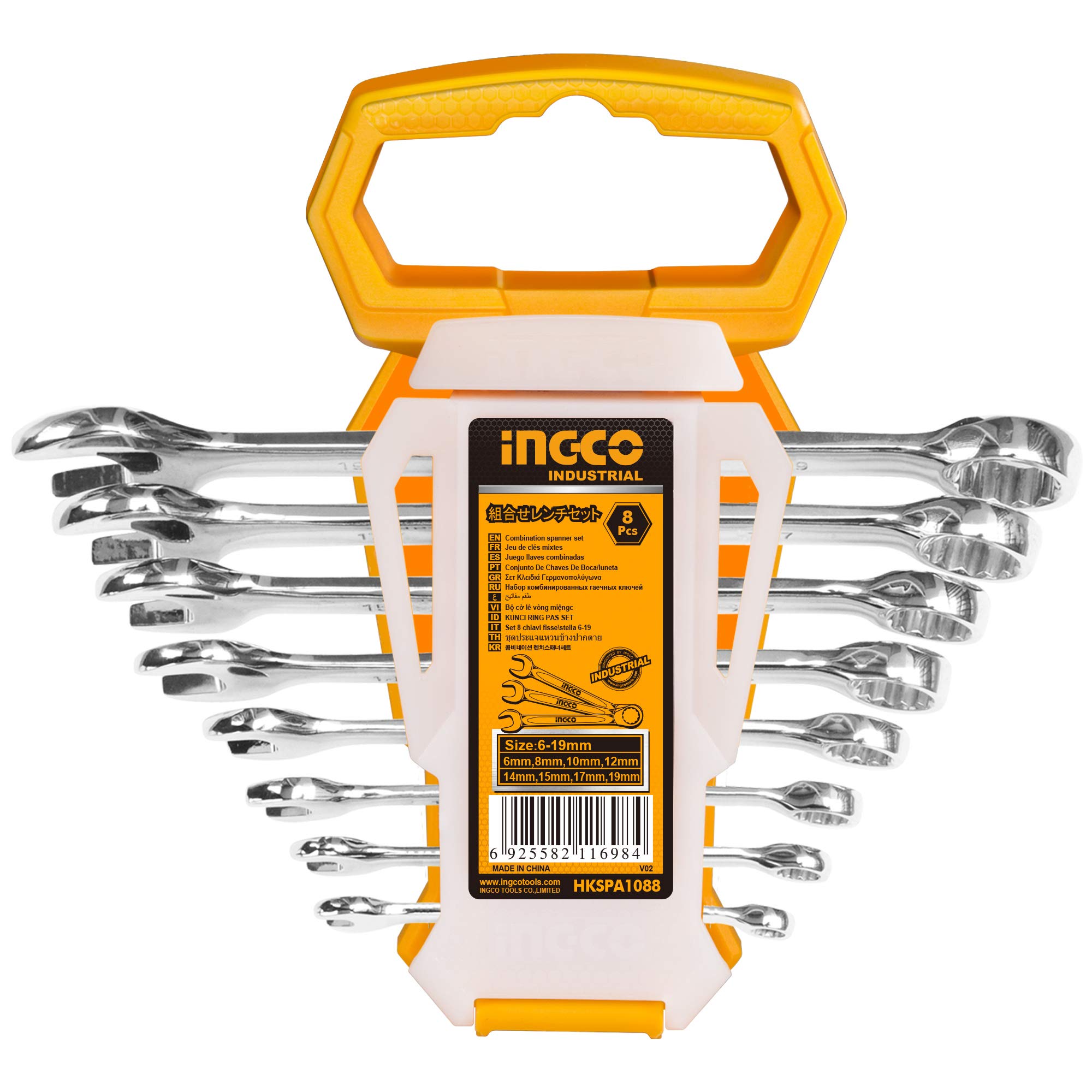 

INGCO Combination Wrench for Automotive Assembly and HKSPA1088 Set, 8-Piece Set, 6-19mm, Repair, Cr-V Material,