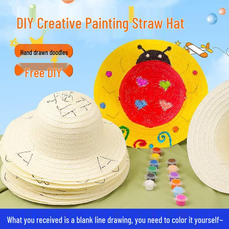 Child's DIY Painted Straw Hat Kit - Creative Art & Coloring for Kindergarten