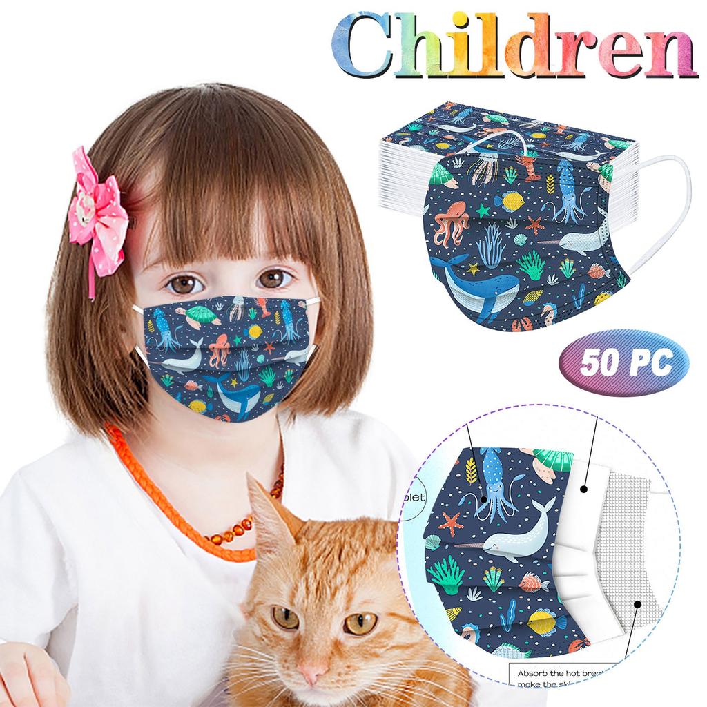50PCS Children's Three-Layer Protective Dust-Proof Cartoon Print Disposable Mask