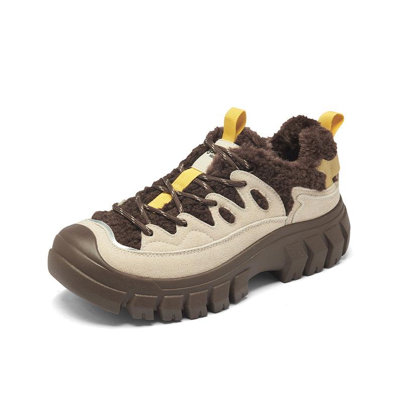 Augu Shiden Fleece Sneakers Women's 2025 New Winter Platform One-pedal Outdoor Cotton Shoes Thickened Fluffy Shoes