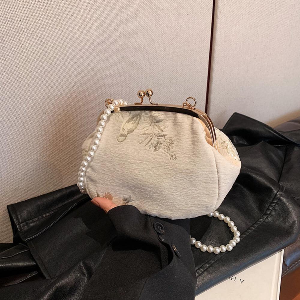 Pearl Chain Hanfu Embroidery Handbag Embroidered Cheongsam Bag Chinese Style Handbag  Wedding