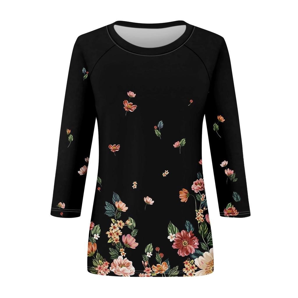 Košile pro dámskou módu Ležérní Raglánový rukáv kulatý výstřih 3/4 rukáv Volný Potištěné tričko Dámské Top