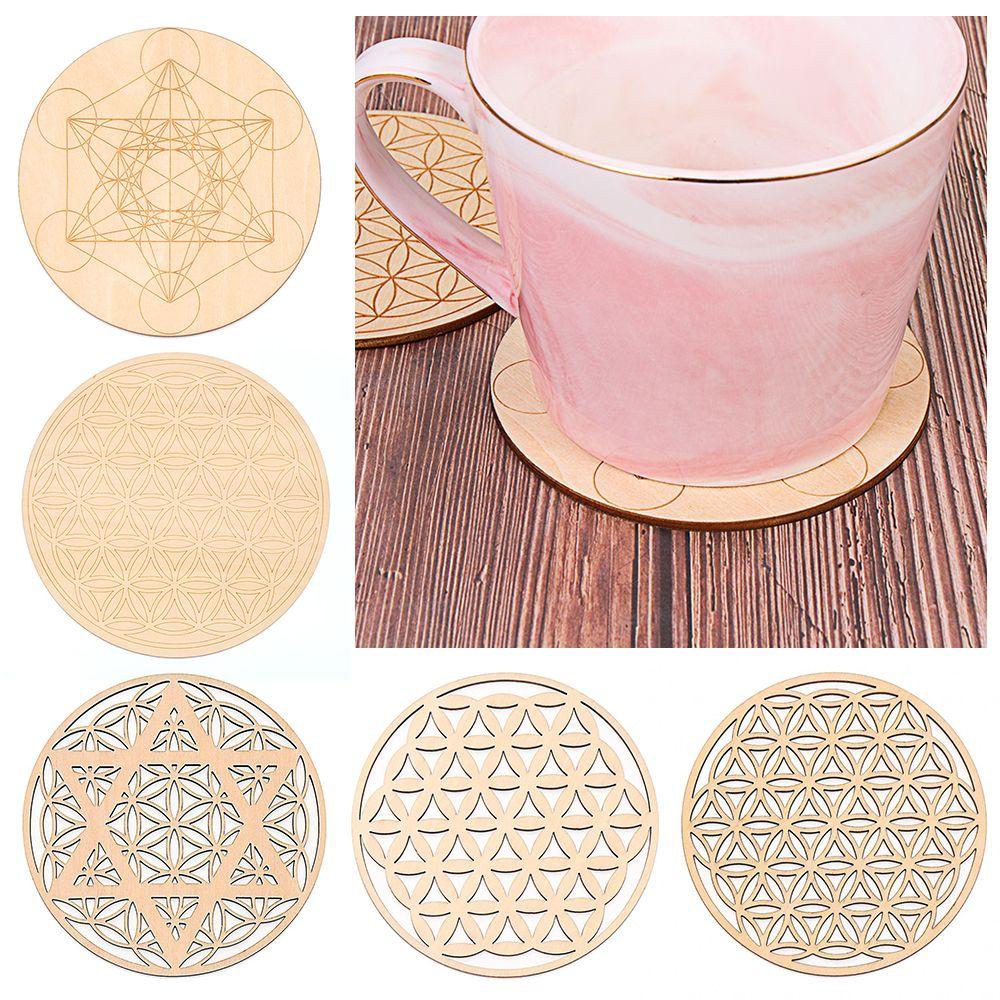 Collectibles Arts And Crafts Decor Healing Round Edge Wood Circles Carved Chakra Pattern Coaster